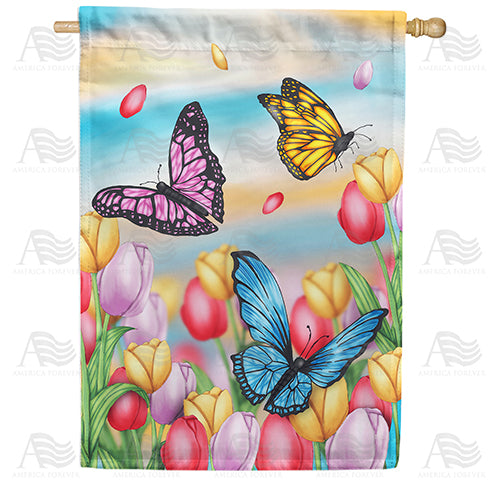America Forever Spring Floral Butterflies House Flag