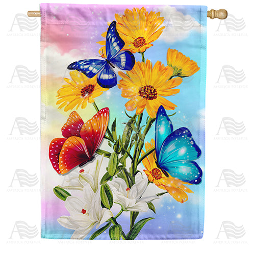 America Forever Floral Butterfly Sparkles House Flag