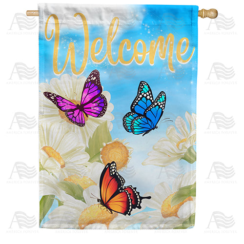 America Forever Butterfly Welcome House Flag