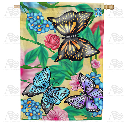 America Forever Iridescent Butterflies House Flag