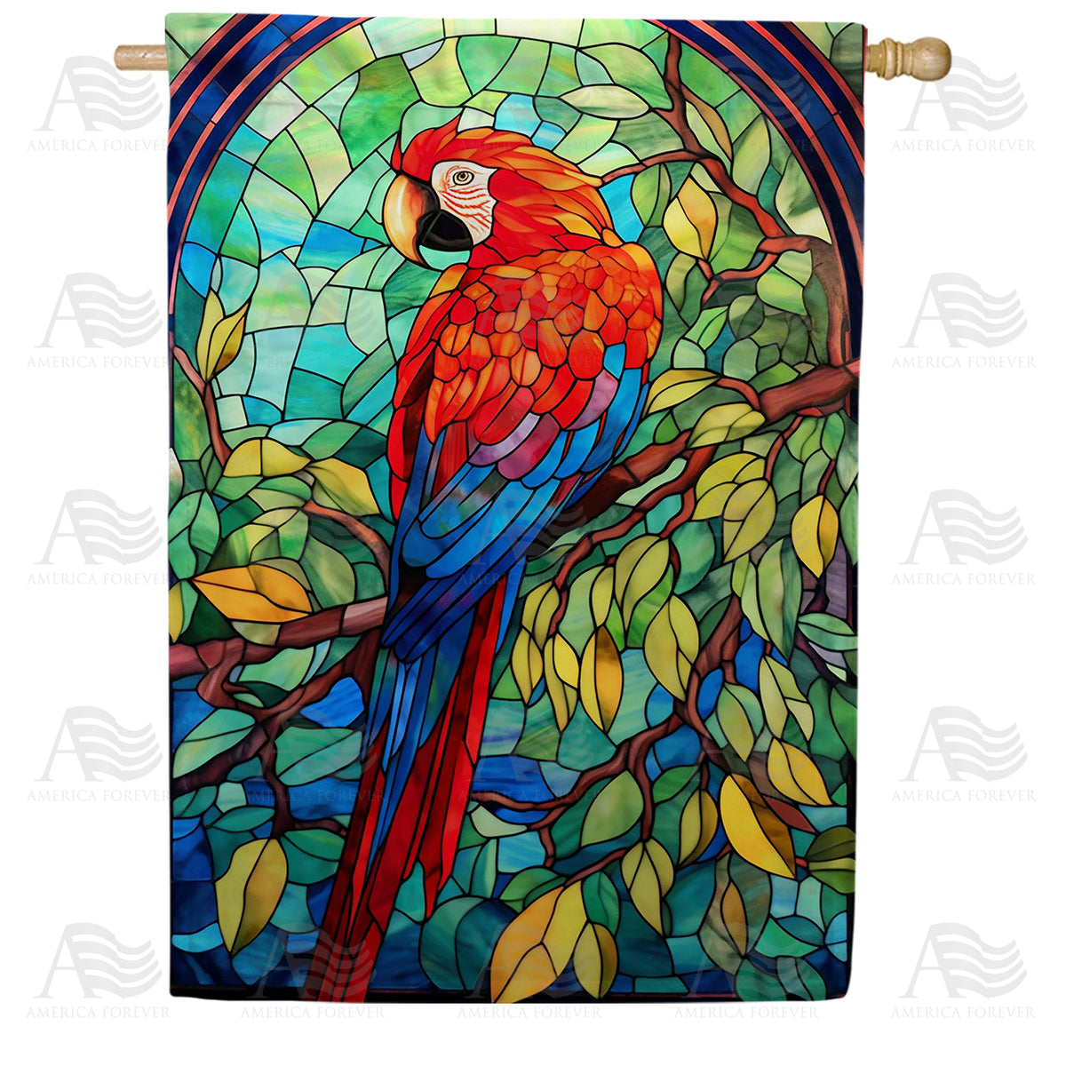 America Forever Colorful Glass Parrot House Flag
