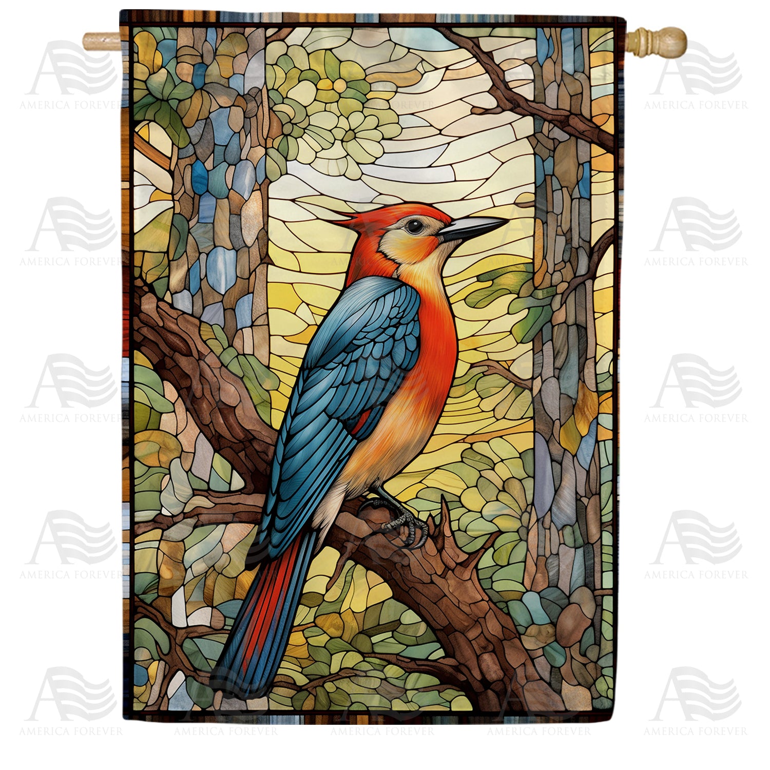 America Forever Brightly Colored Woodpecker House Flag
