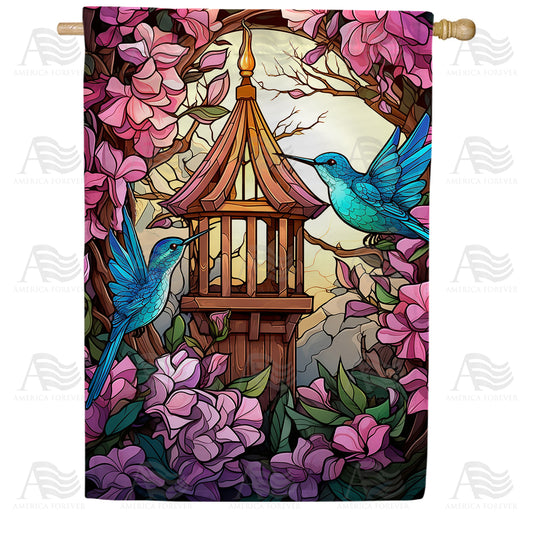 America Forever Blue Hummingbirds House Flag