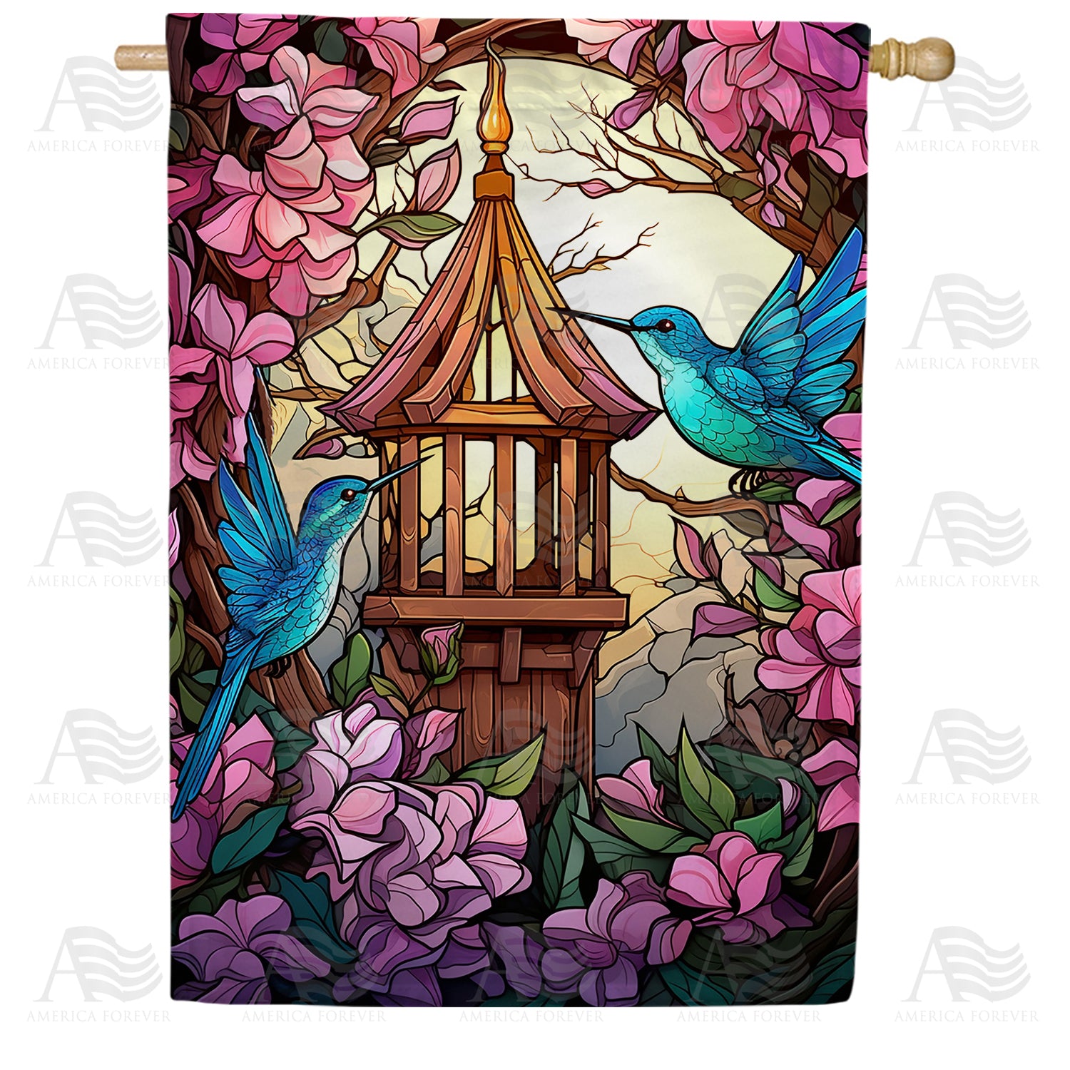 America Forever Blue Hummingbirds House Flag