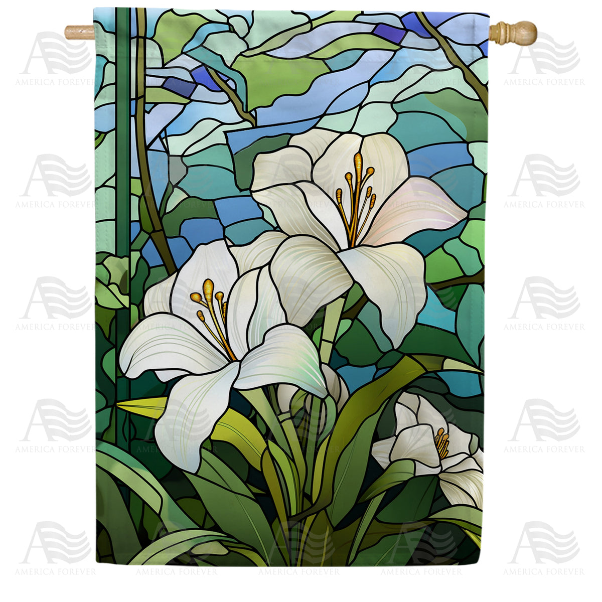 America Forever Easter Lily Stained Glass House Flag
