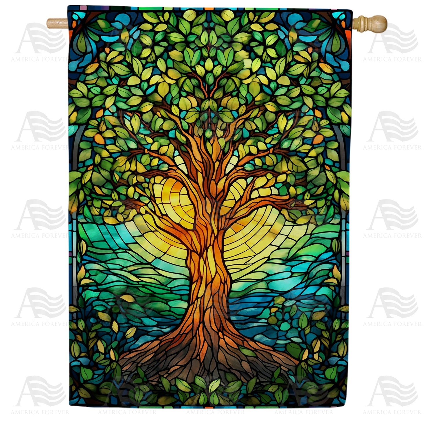 America Forever Green Tree Of Life House Flag