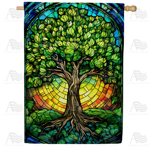 America Forever Tree Of Life Stained Glass House Flag