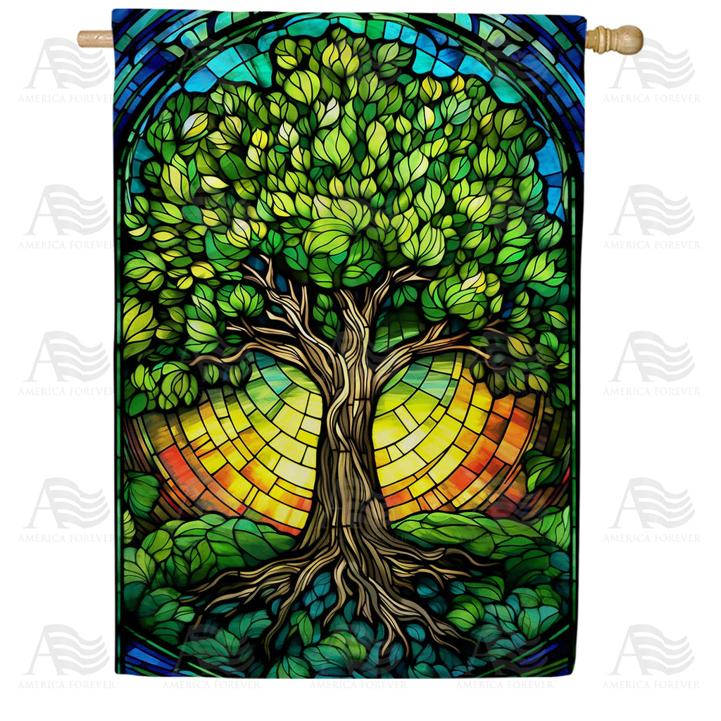 America Forever Tree Of Life Stained Glass House Flag