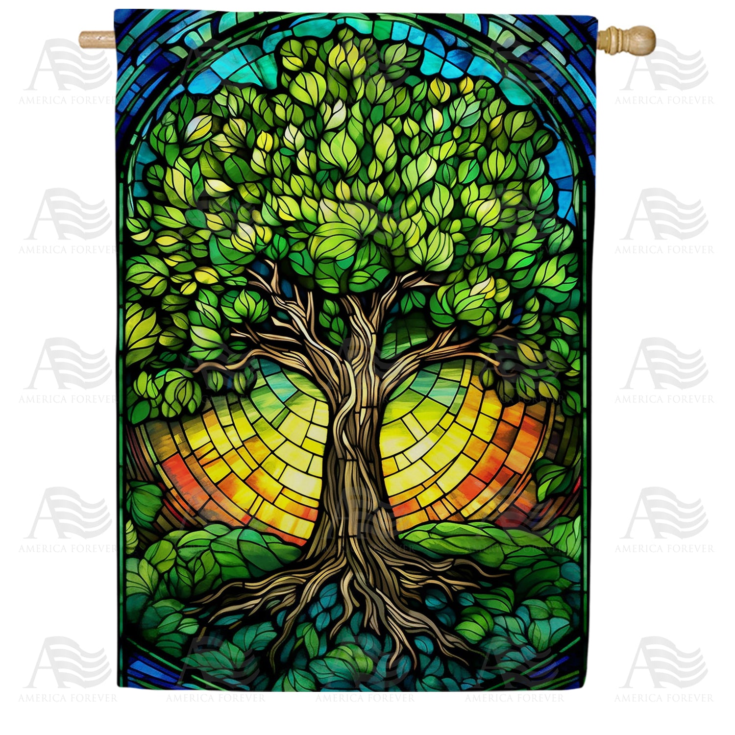 America Forever Tree Of Life Stained Glass House Flag