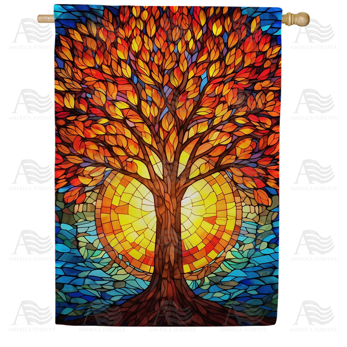 America Forever Autumn Tree Blaze House Flag