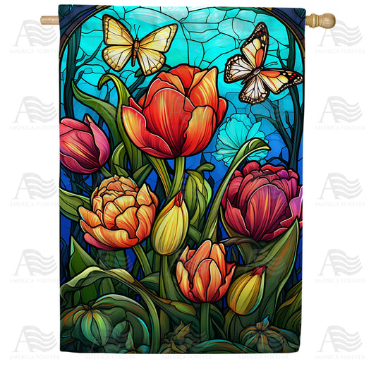 America Forever Iridescent Tulips House Flag