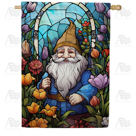 America Forever Gnome Among Flowers House Flag