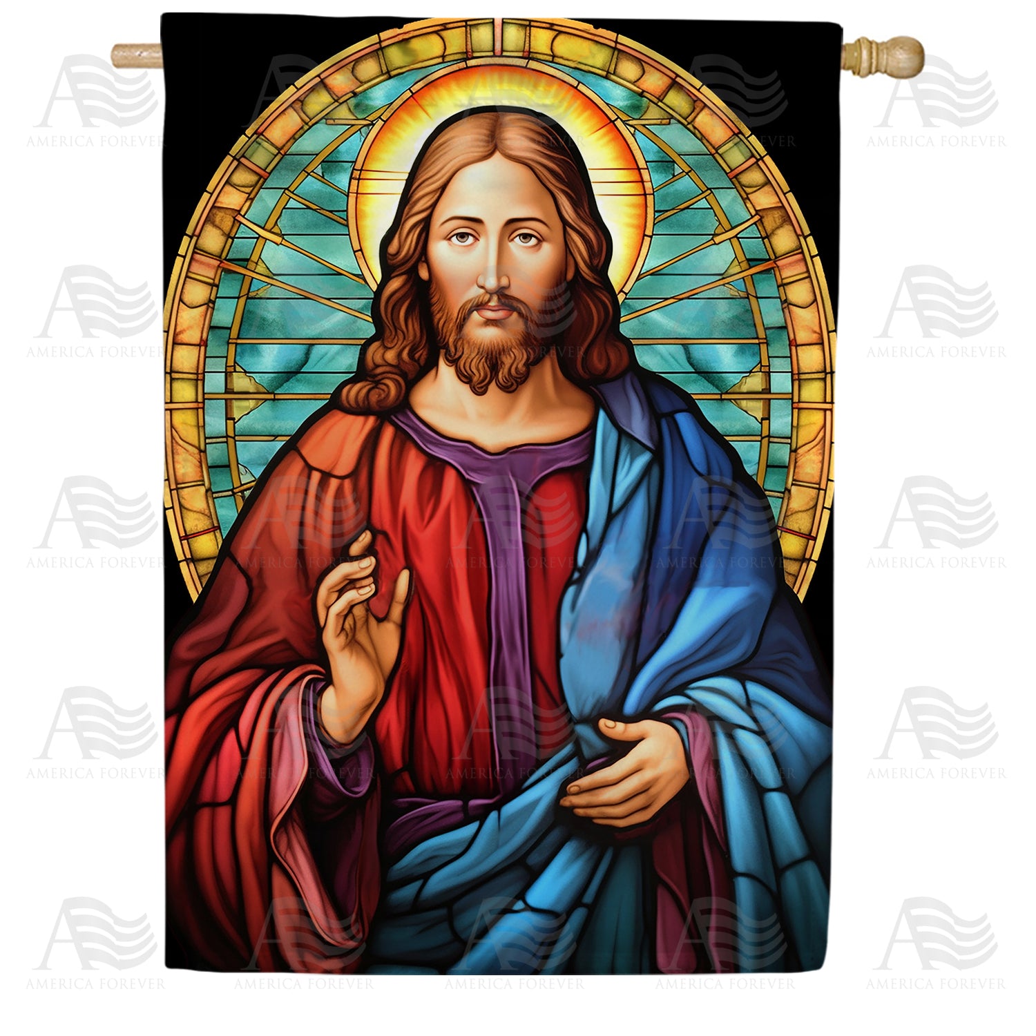 America Forever Jesus Glass Work House Flag