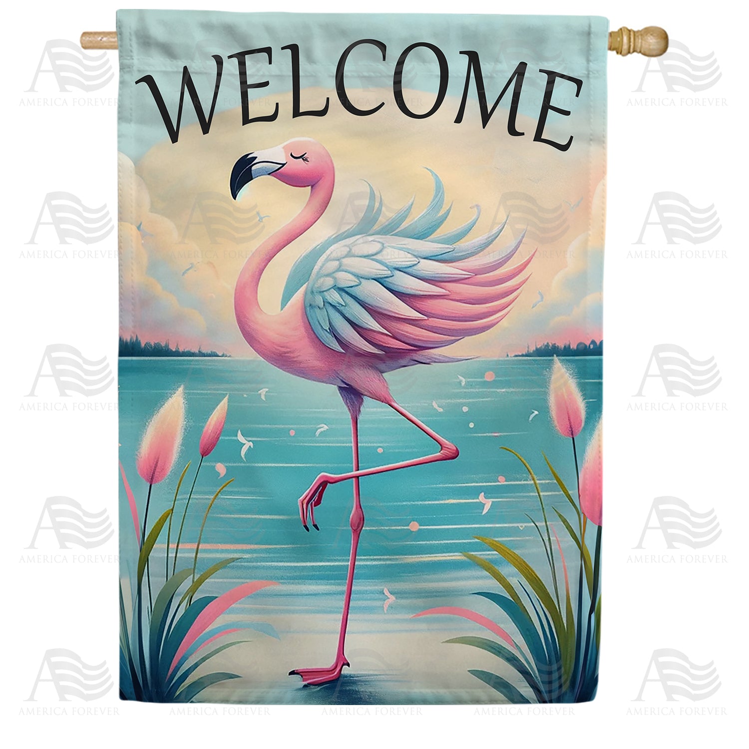 America Forever Elegant Flamingo Welcome House Flag