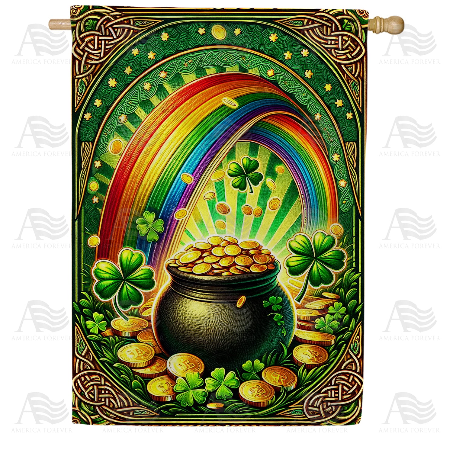 America Forever Leprechaun's Treasure House Flag