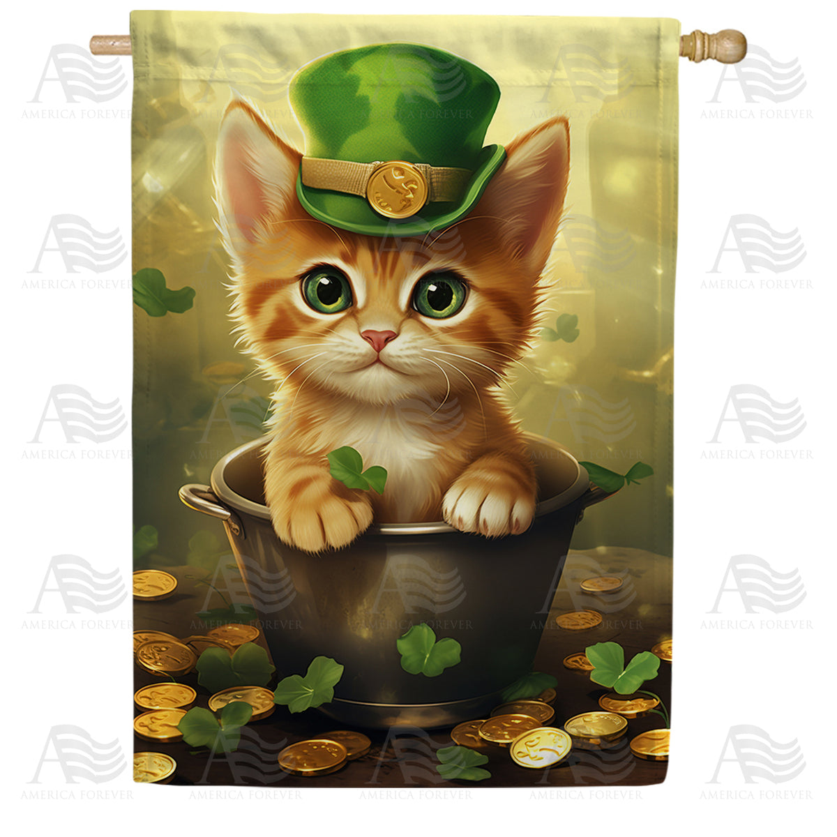 America Forever Lucky Charm Feline Fortune House Flag