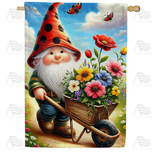 America Forever Joyful Gnome Gardener House Flag
