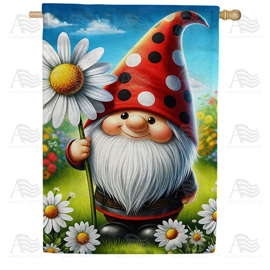 America Forever Gnome with Giant Daisy Delight House Flag