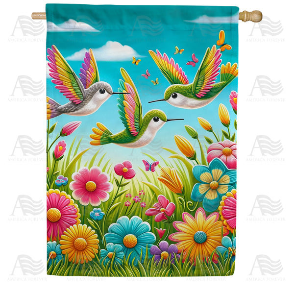 America Forever Hummingbirds and Blossoms Spring House Flag