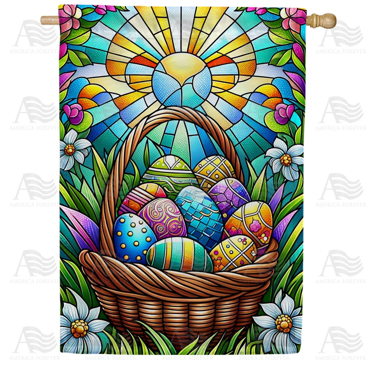 America Forever Stained Glass Easter Basket and Sunrise House Flag