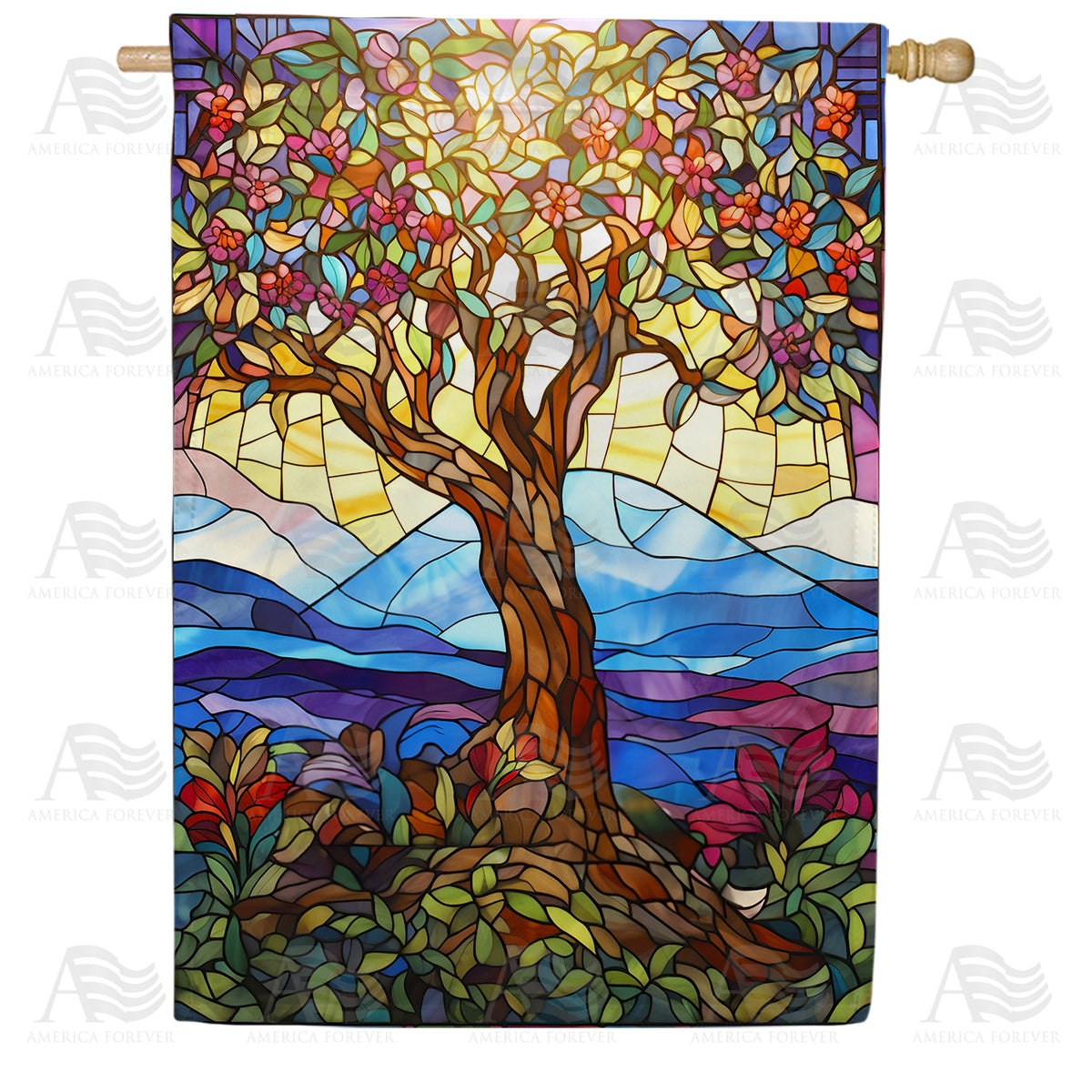 America Forever Stained Glass Tree of Life House Flag