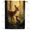 America Forever Doe and Fawn in Mystic Forest Light House Flag