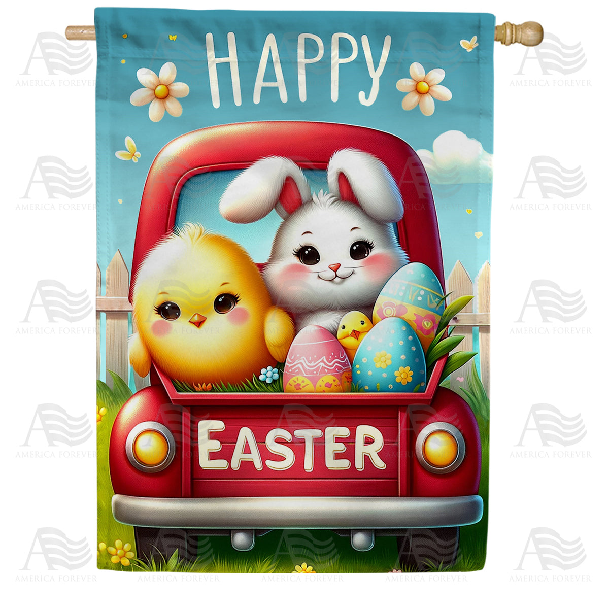 America Forever Easter Celebration with Bunny and Chick House Flag