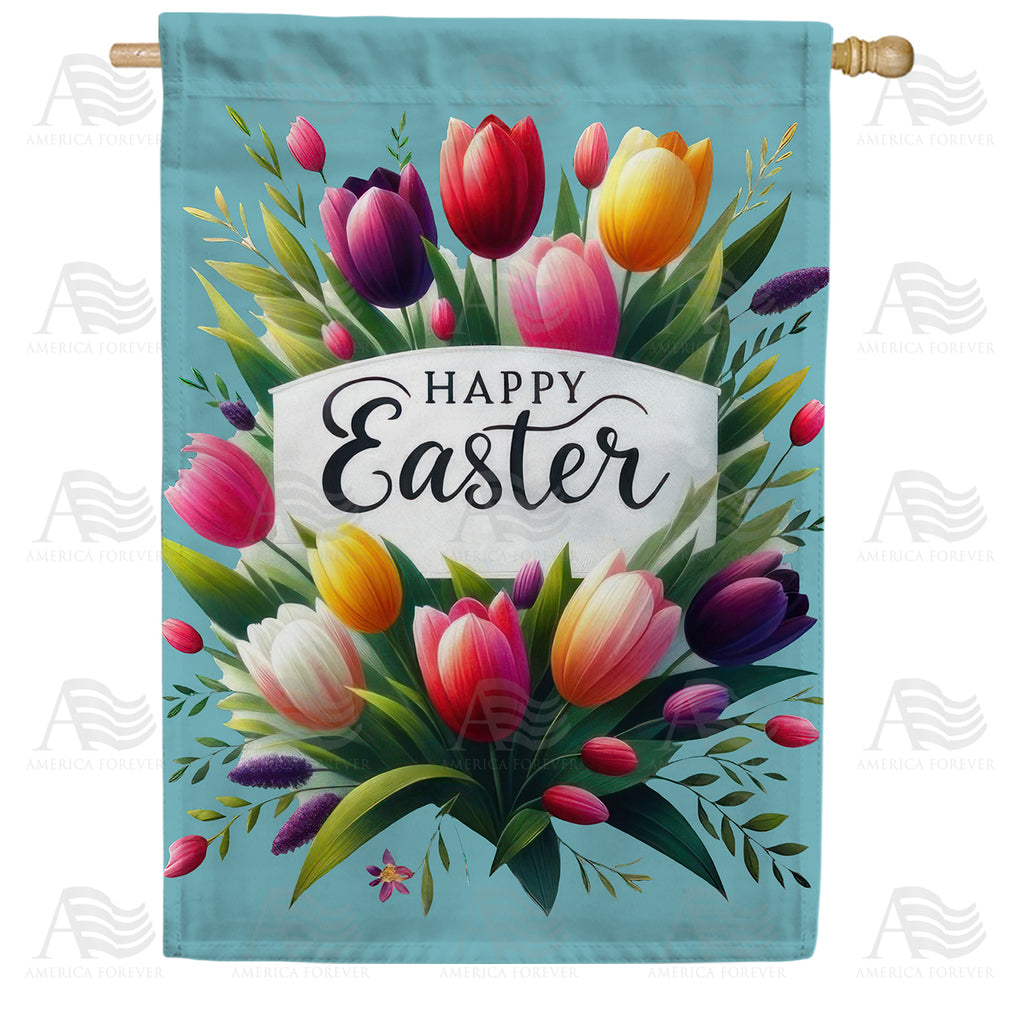 America Forever Tulip Bouquet Happy Easter House Flag