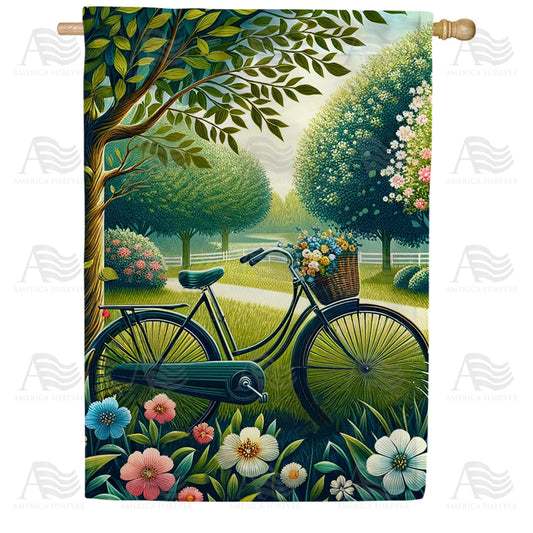 America Forever Springtime Bicycle and Blooming Garden House Flag