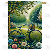 America Forever Springtime Bicycle and Blooming Garden House Flag