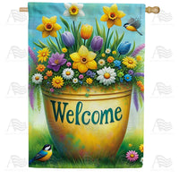 America Forever Springtime Welcome Flower Pot House Flag