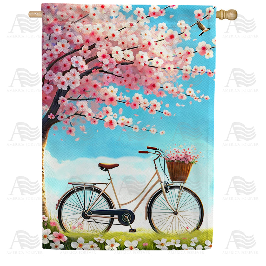 America Forever Cherry Blossom Bicycle Bliss House Flag