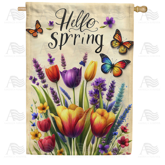 America Forever Hello Spring Floral Delight House Flag
