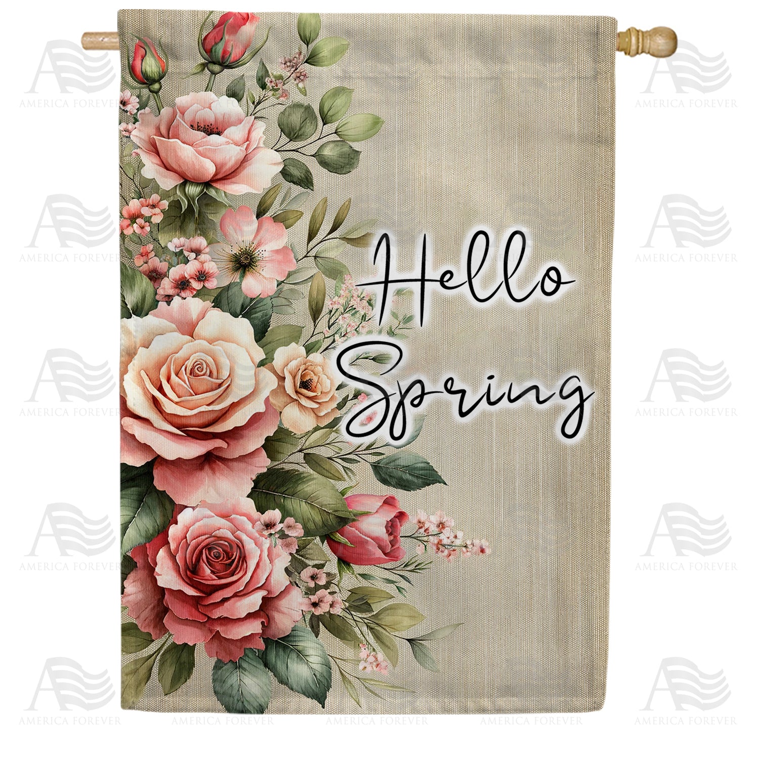 America Forever Vintage Roses Hello Spring House Flag
