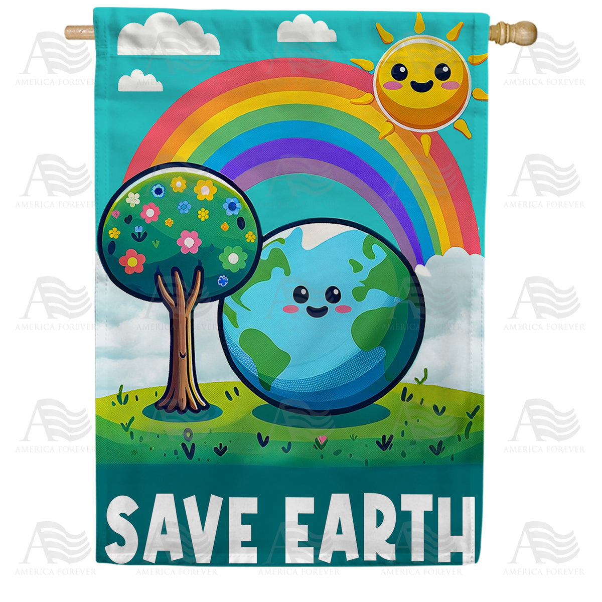 America Forever Playful Earth and Rainbow Joy House Flag