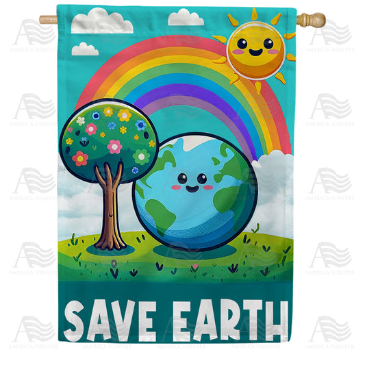 America Forever Playful Earth and Rainbow Joy House Flag