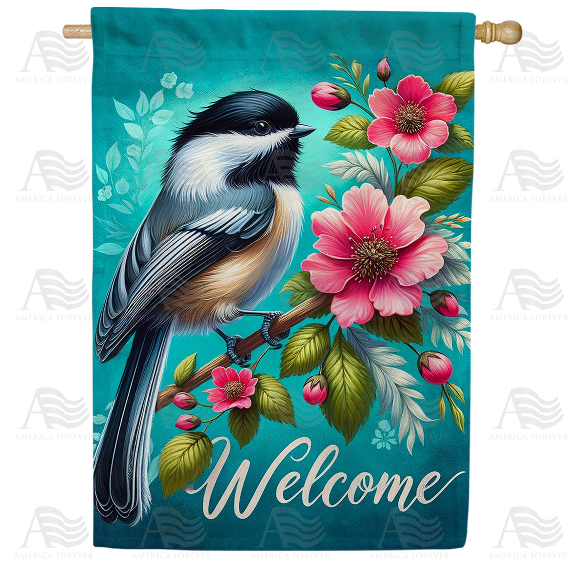 America Forever Floral Bird Welcome House Flag