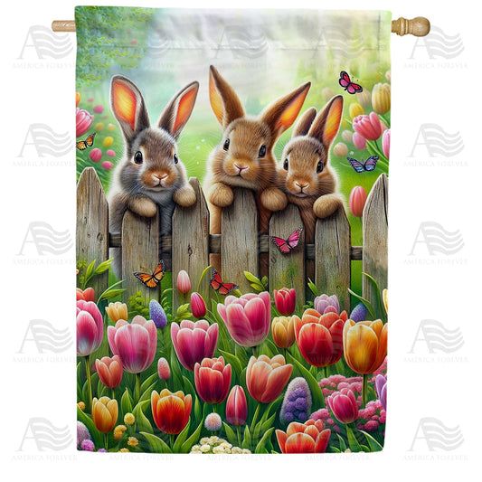 America Forever Tulip Trio Bunnies House Flag