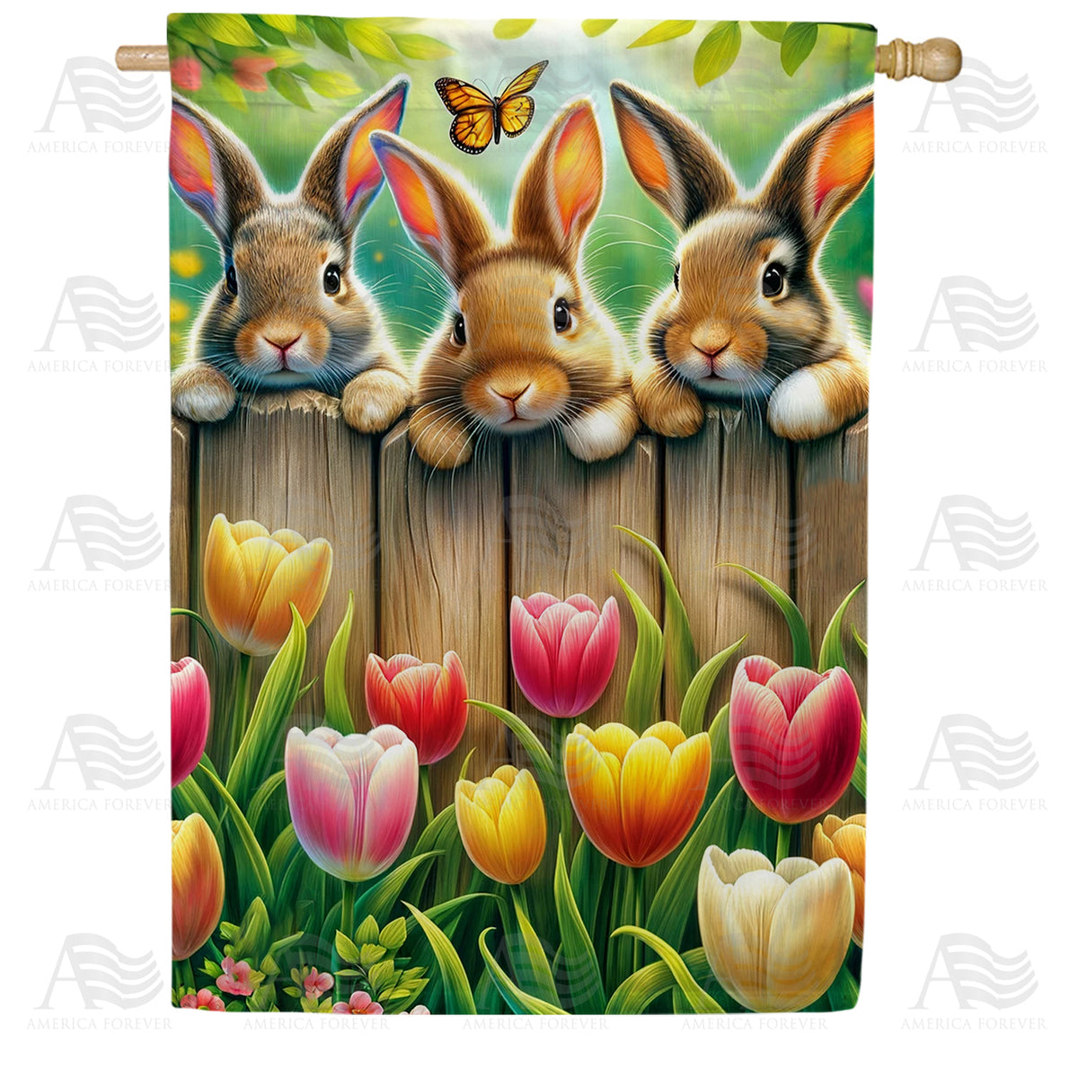 America Forever Bunnies and Blossoms House Flag