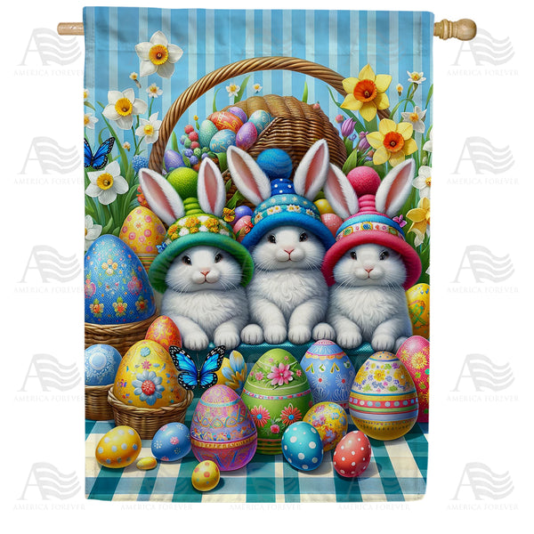 Easter Bunnies Basket House Flag