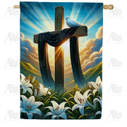 Peaceful Easter Cross House Flag