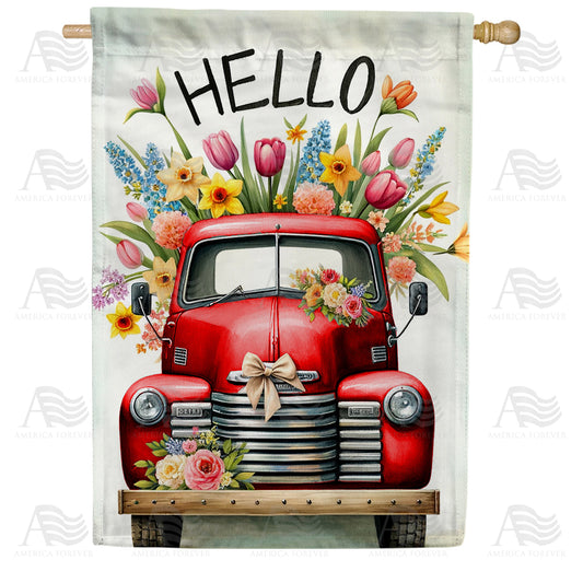 America Forever Springtime Vintage Truck House Flag