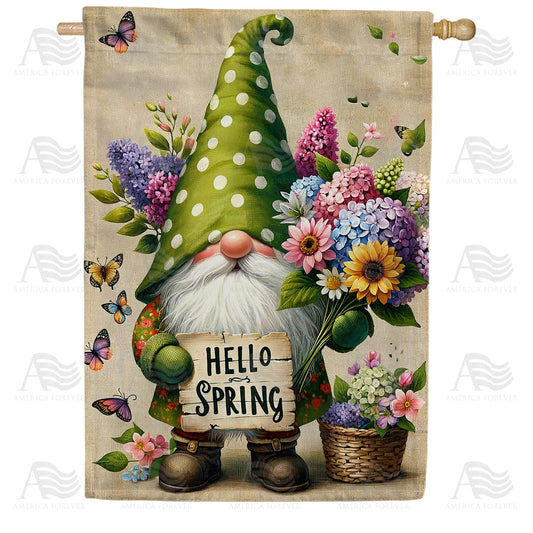 America Forever Gnome's Spring Welcome House Flag