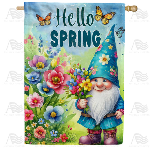 America Forever Cheerful Springtime Gnome House Flag