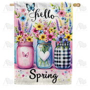 Mason Jar Floral Greeting House Flag