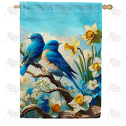 Bluebirds Daffodil Perch House Flag