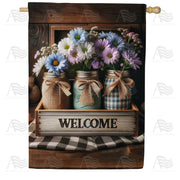 Rustic Welcome Blooms House Flag