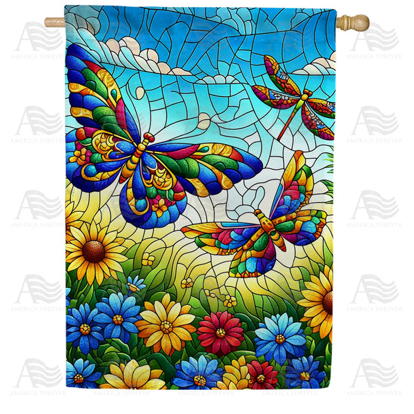 America Forever Stained Glass Butterfly House Flag