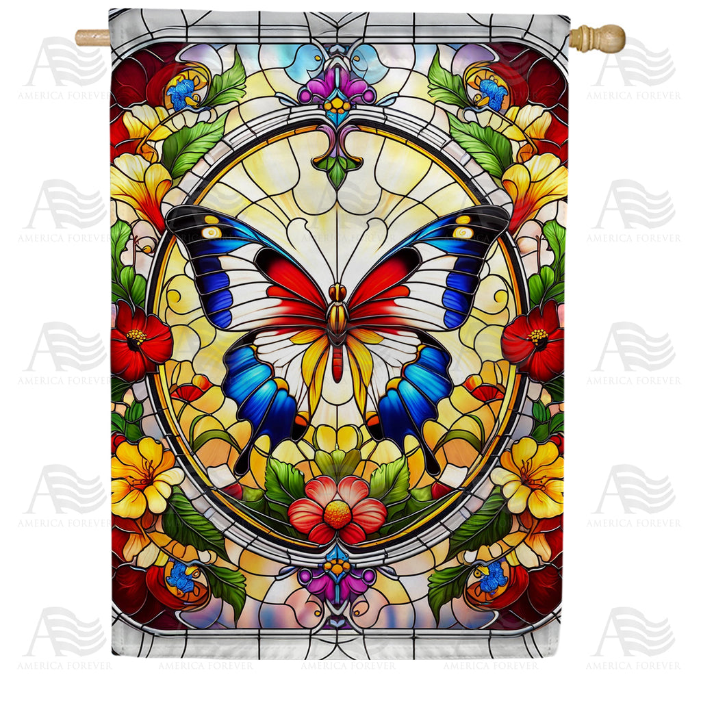 America Forever Butterfly Stained Glass House Flag