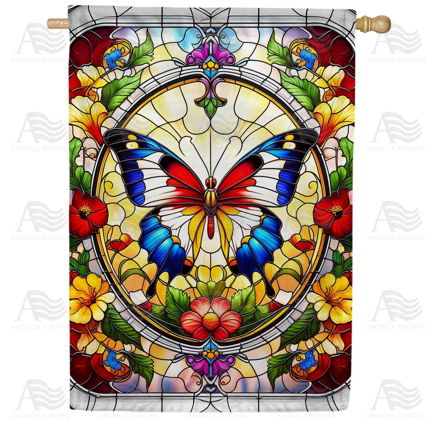 America Forever Butterfly Stained Glass House Flag